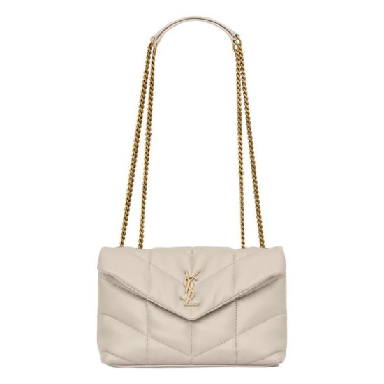 Replica perfetta Borsa imbottita Toy YSL Saint Laurent in pelle di agnello Crema Imitazione Outlet Online