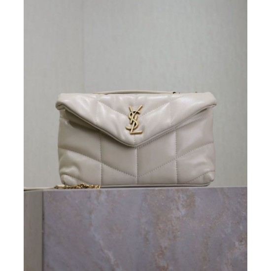 Replica perfetta Borsa imbottita Toy YSL Saint Laurent in pelle di agnello Crema Imitazione Outlet Online