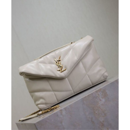 Replica perfetta Borsa imbottita Toy YSL Saint Laurent in pelle di agnello Crema Imitazione Outlet Online