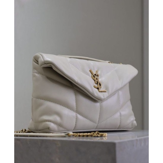 Replica perfetta Borsa imbottita Toy YSL Saint Laurent in pelle di agnello Crema Imitazione Outlet Online