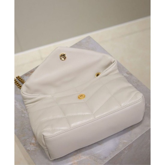 Replica perfetta Borsa imbottita Toy YSL Saint Laurent in pelle di agnello Crema Imitazione Outlet Online