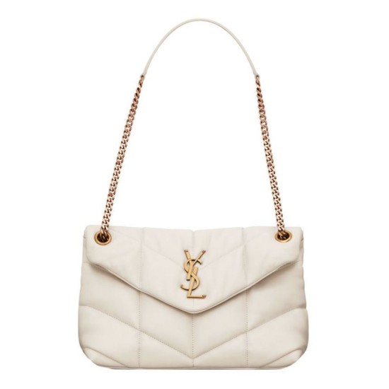Perfette Qualità Repliche Borsa piccola YSL Saint Laurent Puffer in nappa color crema Imitazione