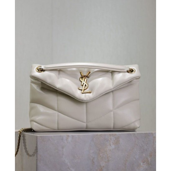 Perfette Qualità Repliche Borsa piccola YSL Saint Laurent Puffer in nappa color crema Imitazione