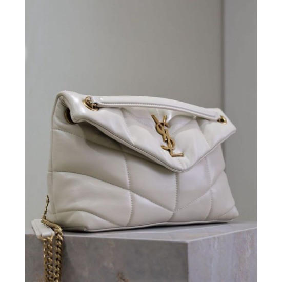 Perfette Qualità Repliche Borsa piccola YSL Saint Laurent Puffer in nappa color crema Imitazione