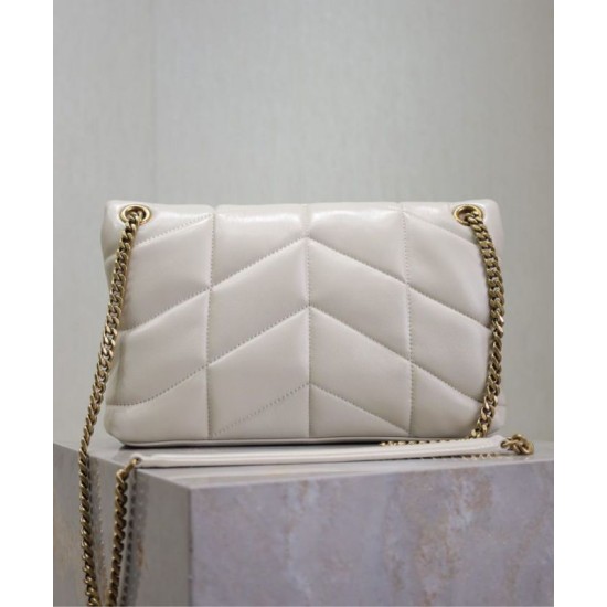 Perfette Qualità Repliche Borsa piccola YSL Saint Laurent Puffer in nappa color crema Imitazione