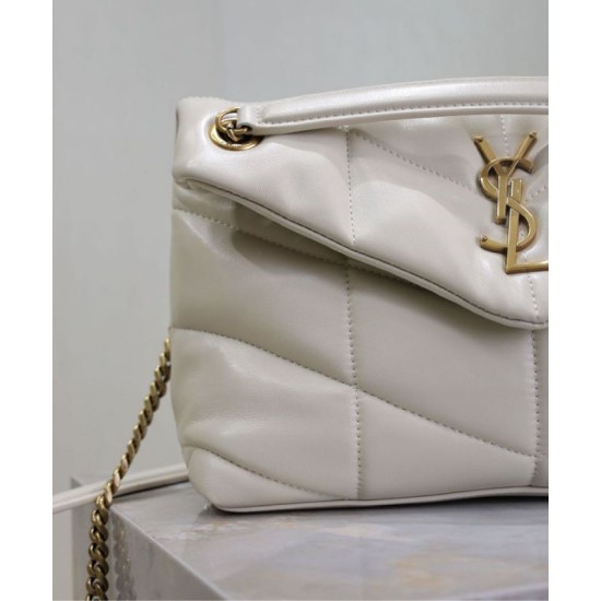 Perfette Qualità Repliche Borsa piccola YSL Saint Laurent Puffer in nappa color crema Imitazione