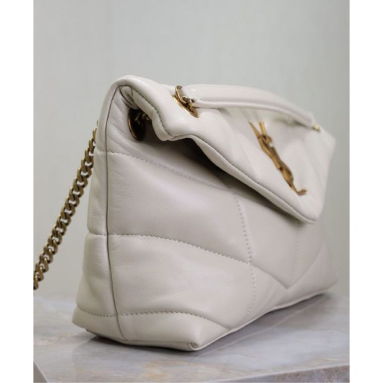 Perfette Qualità Repliche Borsa piccola YSL Saint Laurent Puffer in nappa color crema Imitazione