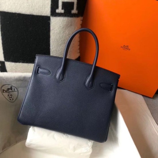 Migliore Repliche Hermes Birkin 30cm Borsa Clemence Blu Scuro Economiche Outlet Online