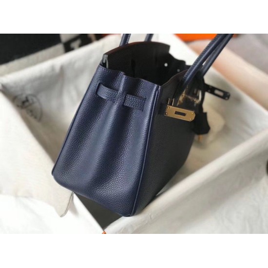 Migliore Repliche Hermes Birkin 30cm Borsa Clemence Blu Scuro Economiche Outlet Online