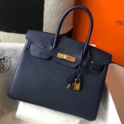 Migliore Repliche Hermes Birkin 30cm Borsa Clemence Blu Scuro Economiche Outlet Online