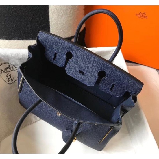 Migliore Repliche Hermes Birkin 30cm Borsa Clemence Blu Scuro Economiche Outlet Online