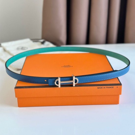 Miglior Falso Hermes Gamma 13mm Cintura Reversibile Epsom Taupe Verde/Blu Economiche Premium