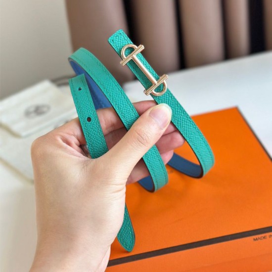 Miglior Falso Hermes Gamma 13mm Cintura Reversibile Epsom Taupe Verde/Blu Economiche Premium
