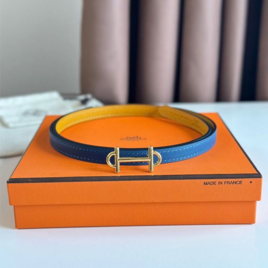 Replica perfetta Hermes Gamma 13mm Cintura Reversibile Epsom Taupe Swift Giallo/Blu Imitazione Outlet Online