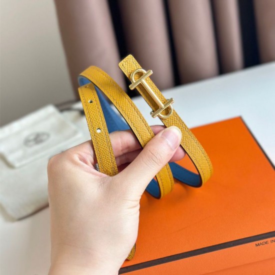 Replica perfetta Hermes Gamma 13mm Cintura Reversibile Epsom Taupe Swift Giallo/Blu Imitazione Outlet Online
