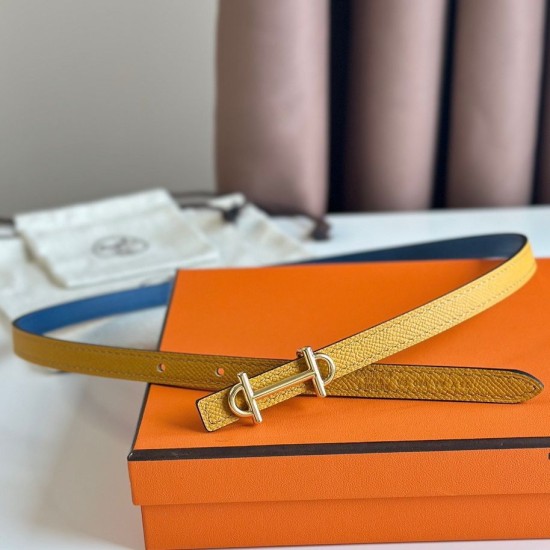 Replica perfetta Hermes Gamma 13mm Cintura Reversibile Epsom Taupe Swift Giallo/Blu Imitazione Outlet Online