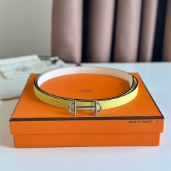 Replica perfetta Hermes Gamma 13mm Cintura Reversibile Epsom Taupe Swift Bianco/Giallo Imitazione Outlet Online