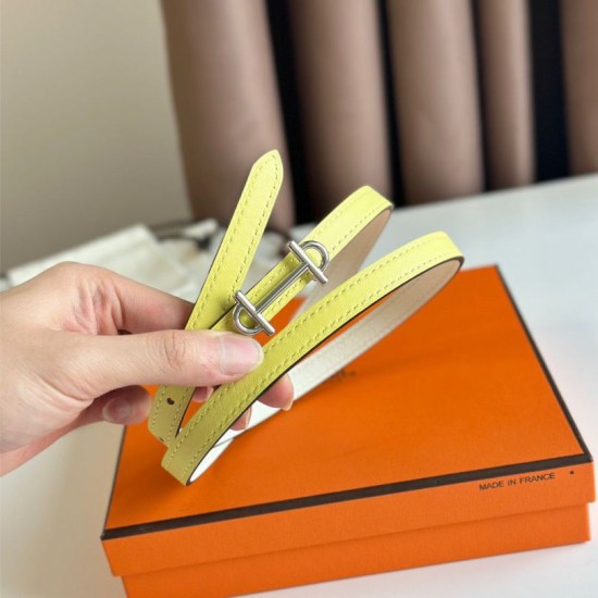 Replica perfetta Hermes Gamma 13mm Cintura Reversibile Epsom Taupe Swift Bianco/Giallo Imitazione Outlet Online