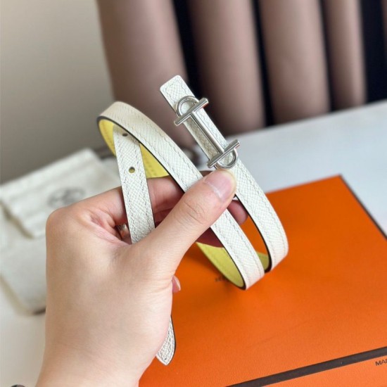 Replica perfetta Hermes Gamma 13mm Cintura Reversibile Epsom Taupe Swift Bianco/Giallo Imitazione Outlet Online