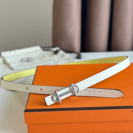 Replica perfetta Hermes Gamma 13mm Cintura Reversibile Epsom Taupe Swift Bianco/Giallo Imitazione Outlet Online