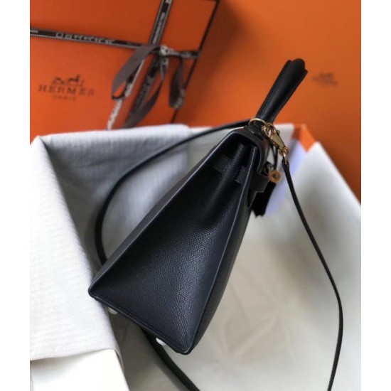 Perfette Qualità Repliche Hermes Kelly Borsa Sellier 25 cm Epsom Nero Imitazione