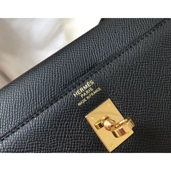 Perfette Qualità Repliche Hermes Kelly Borsa Sellier 25 cm Epsom Nero Imitazione