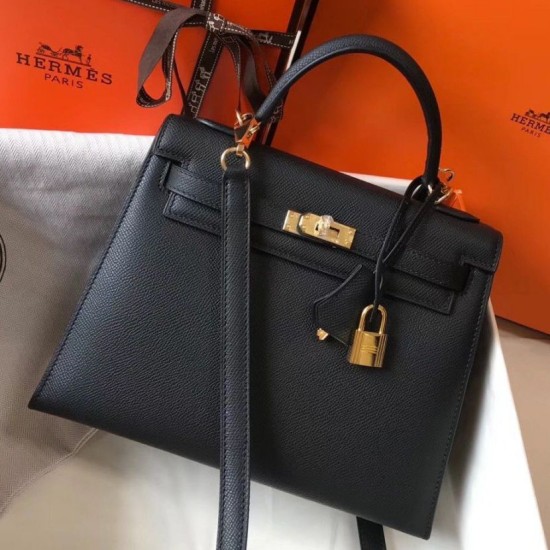 Perfette Qualità Repliche Hermes Kelly Borsa Sellier 25 cm Epsom Nero Imitazione