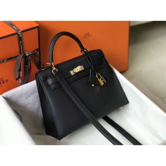 Perfette Qualità Repliche Hermes Kelly Borsa Sellier 25 cm Epsom Nero Imitazione