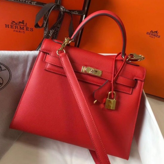 Miglior Falso Borsa Sellier Hermes Kelly 25 cm Piment Epsom Economiche Premium