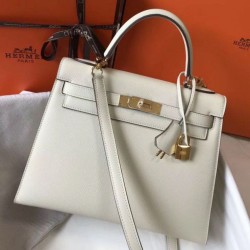 Migliore Repliche Hermes Kelly 28cm Borsa Sellier Epsom Bianco Economiche Outlet Online