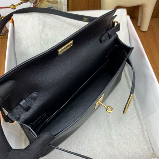 Replica perfetta Hermes Kelly Elan Borsa fatta a mano Nero Imitazione Outlet Online