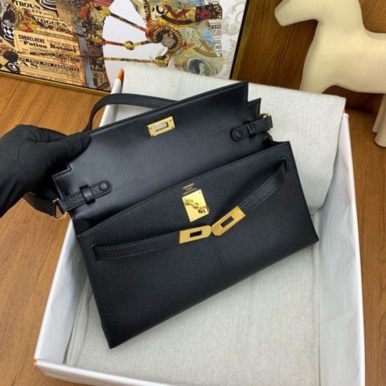 Replica perfetta Hermes Kelly Elan Borsa fatta a mano Nero Imitazione Outlet Online
