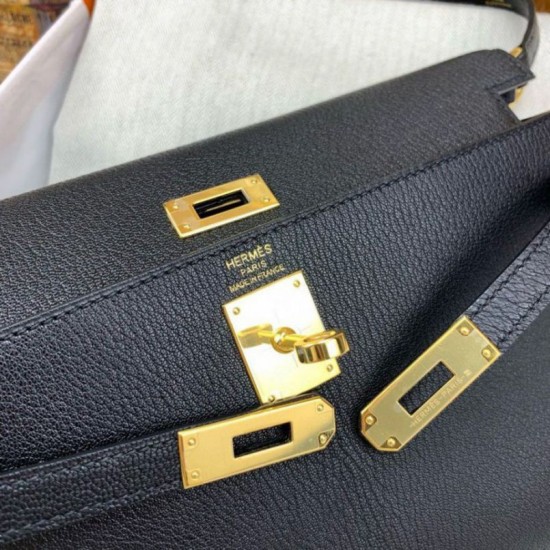 Replica perfetta Hermes Kelly Elan Borsa fatta a mano Nero Imitazione Outlet Online