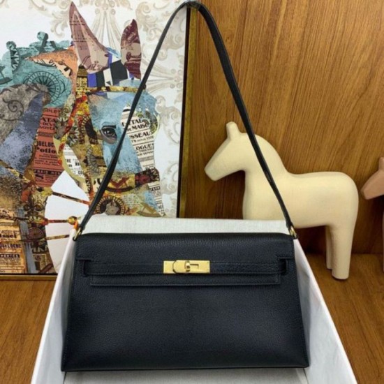 Replica perfetta Hermes Kelly Elan Borsa fatta a mano Nero Imitazione Outlet Online