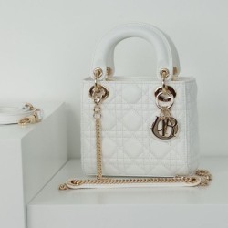 Replica perfetta Dior Mini Borsa Lady Dior Cannage Bianco Imitazione Outlet Online