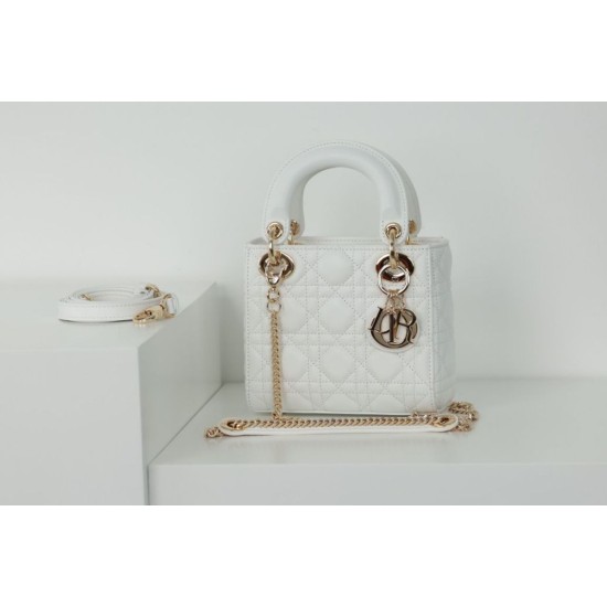 Replica perfetta Dior Mini Borsa Lady Dior Cannage Bianco Imitazione Outlet Online