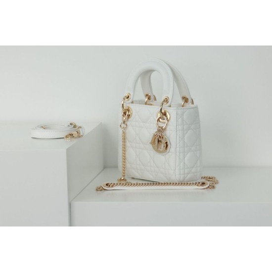 Replica perfetta Dior Mini Borsa Lady Dior Cannage Bianco Imitazione Outlet Online
