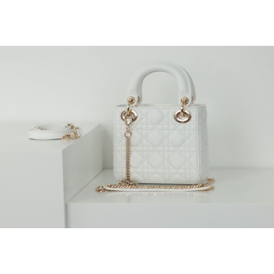 Replica perfetta Dior Mini Borsa Lady Dior Cannage Bianco Imitazione Outlet Online