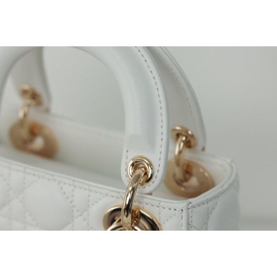Replica perfetta Dior Mini Borsa Lady Dior Cannage Bianco Imitazione Outlet Online