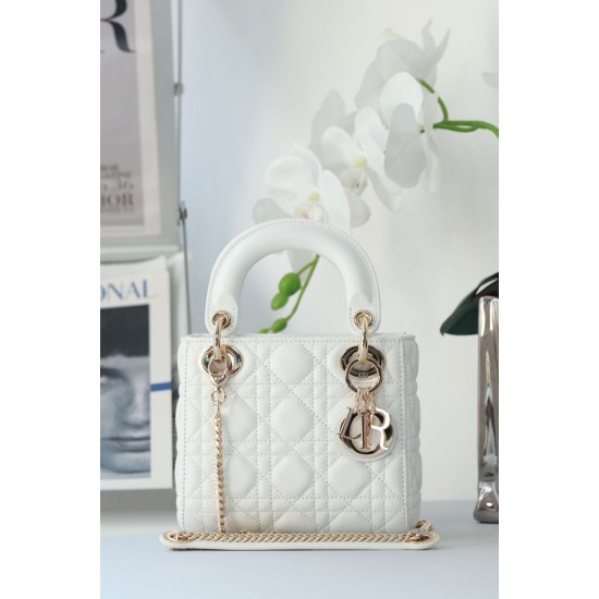 Replica perfetta Dior Mini Borsa Lady Dior Cannage Bianco Imitazione Outlet Online