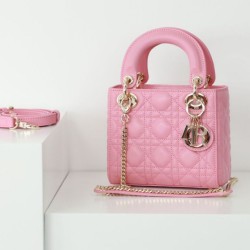 Perfette Qualità Repliche Dior Mini Borsa Lady Dior Cannage Rosa Imitazione