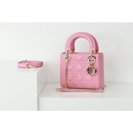 Perfette Qualità Repliche Dior Mini Borsa Lady Dior Cannage Rosa Imitazione