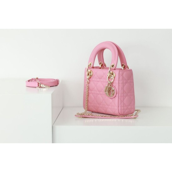 Perfette Qualità Repliche Dior Mini Borsa Lady Dior Cannage Rosa Imitazione