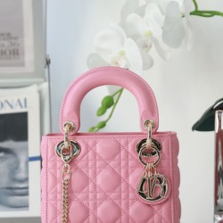 Perfette Qualità Repliche Dior Mini Borsa Lady Dior Cannage Rosa Imitazione