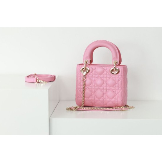 Perfette Qualità Repliche Dior Mini Borsa Lady Dior Cannage Rosa Imitazione
