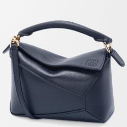 Replica Borsa Loewe Puzzle Mini Pelle di vitello granulata blu navy