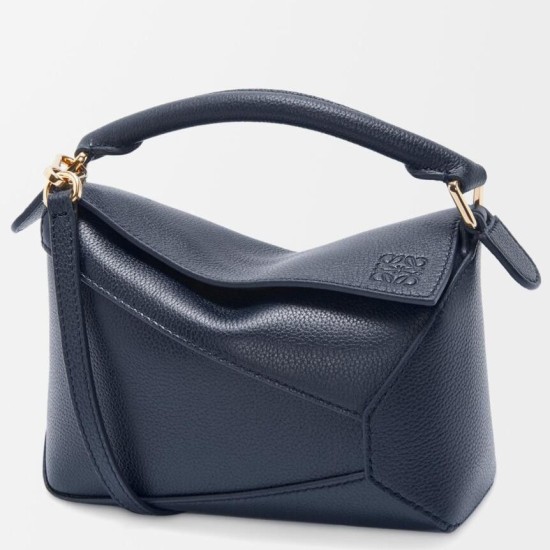 Replica Borsa Loewe Puzzle Mini Pelle di vitello granulata blu navy