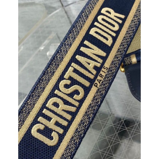 Replica perfetta Dior Tracolla con Ricamo Anello Tela Blu Imitazione Outlet Online