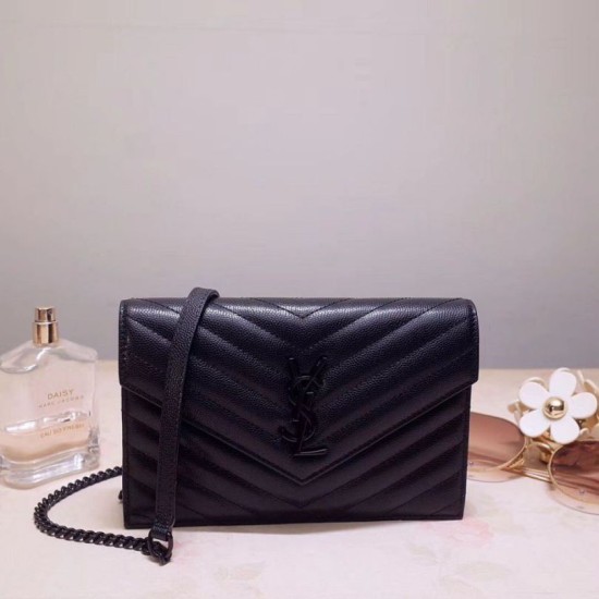 Migliore Repliche Portafoglio a catena Envelope YSL Saint Laurent WOC Tutto nero Economiche Outlet Online