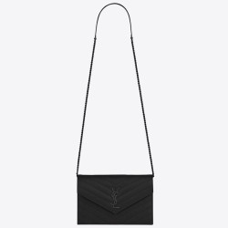 Migliore Repliche Portafoglio a catena Envelope YSL Saint Laurent WOC Tutto nero Economiche Outlet Online